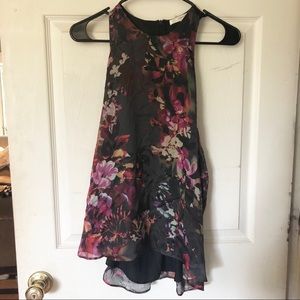 Sheer floral lavender brown tank top